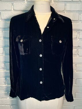 Vintage GAP Black Velvet Button Down Shirt Size Small Silk Blend
